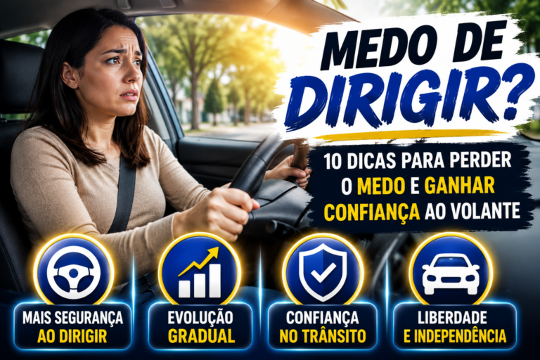 Mulher com medo de dirigir ao volante, com dicas para ganhar confiança no trânsito