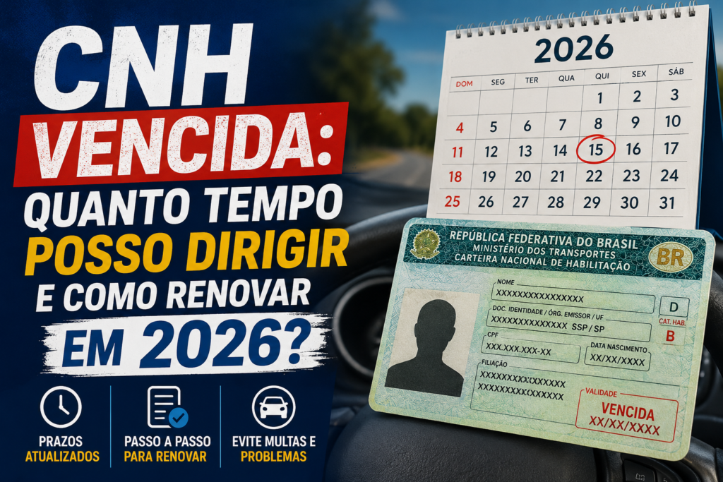 CNH vencida: quanto tempo posso dirigir e como renovar em 2026